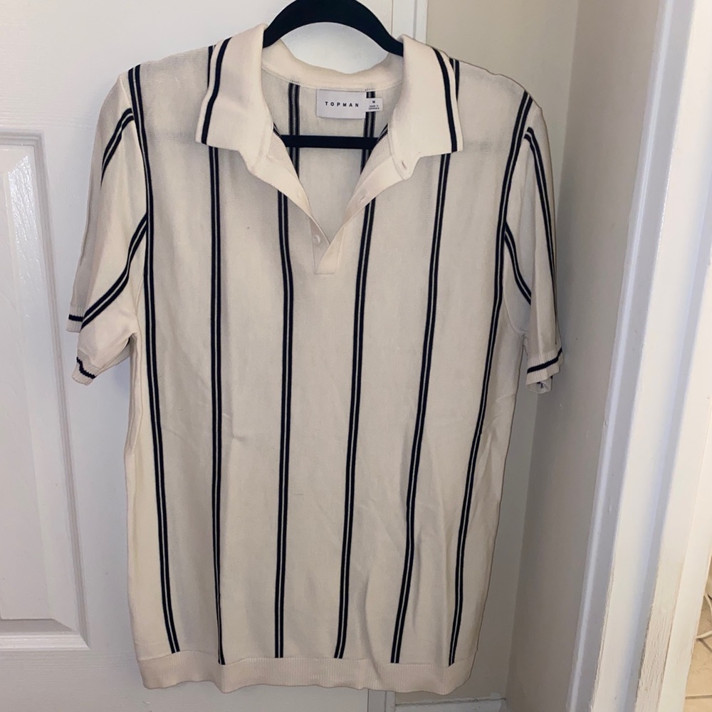 Striped white top man knit polo shirt (new)